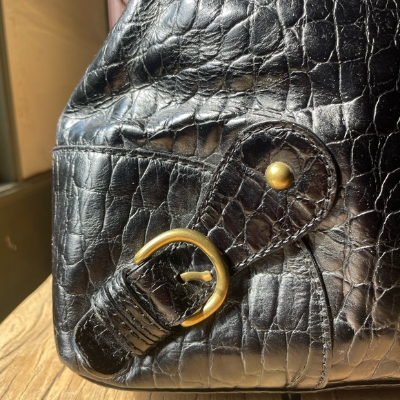Banana Republic Leather Satchel Bag in Black Crocodile Pattern Brass Details - Picture 5 of 14